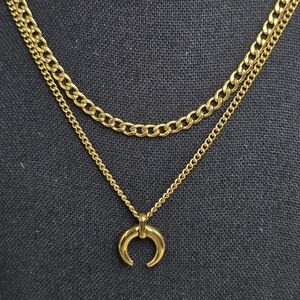 Gold Crescent Pendant Layered Necklace - Women Jewelry